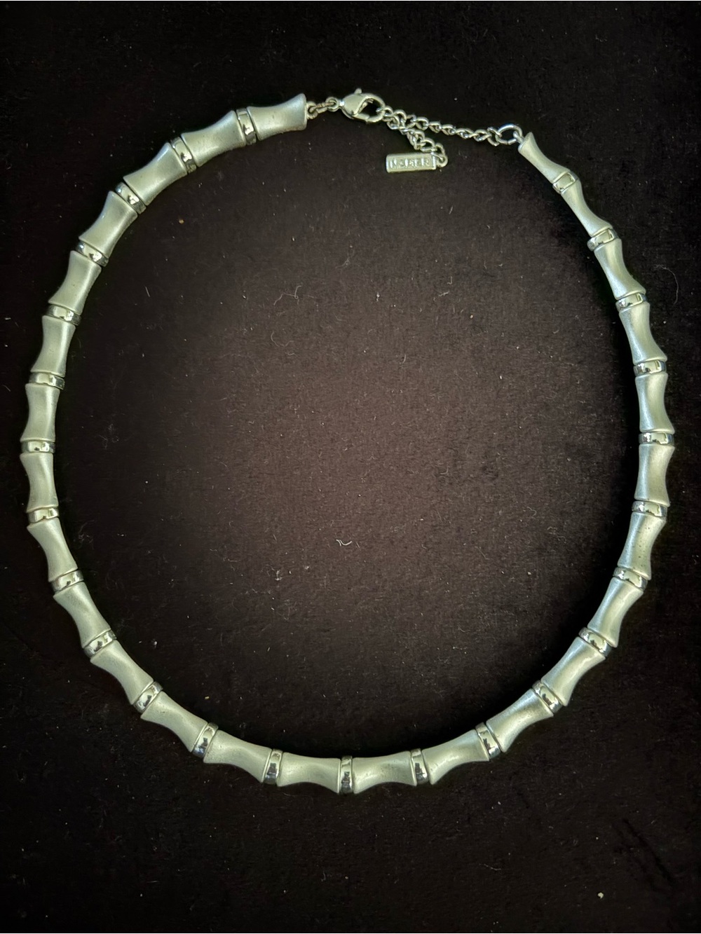 Vintage Napier Signed Silver-Tone Bamboo Link Necklace - 16” Adjustable Mint